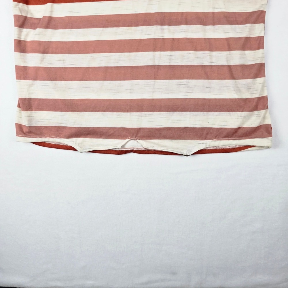 Lavish Striped Button Shoulder Knit Top Women L Brown Rust Cream Short Sleeve - Picture 4 of 7